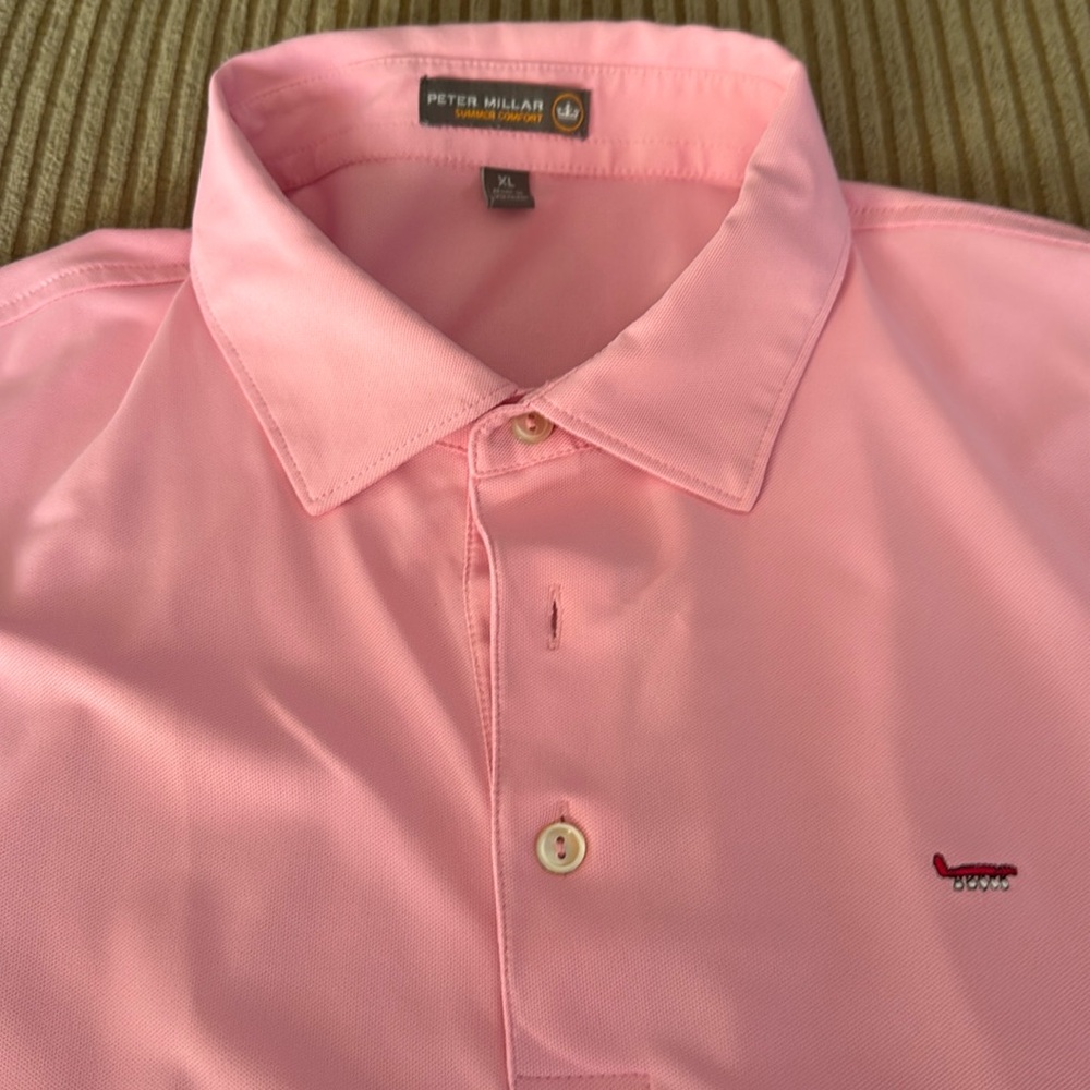 Men’s Peter Millar pink golf shirt